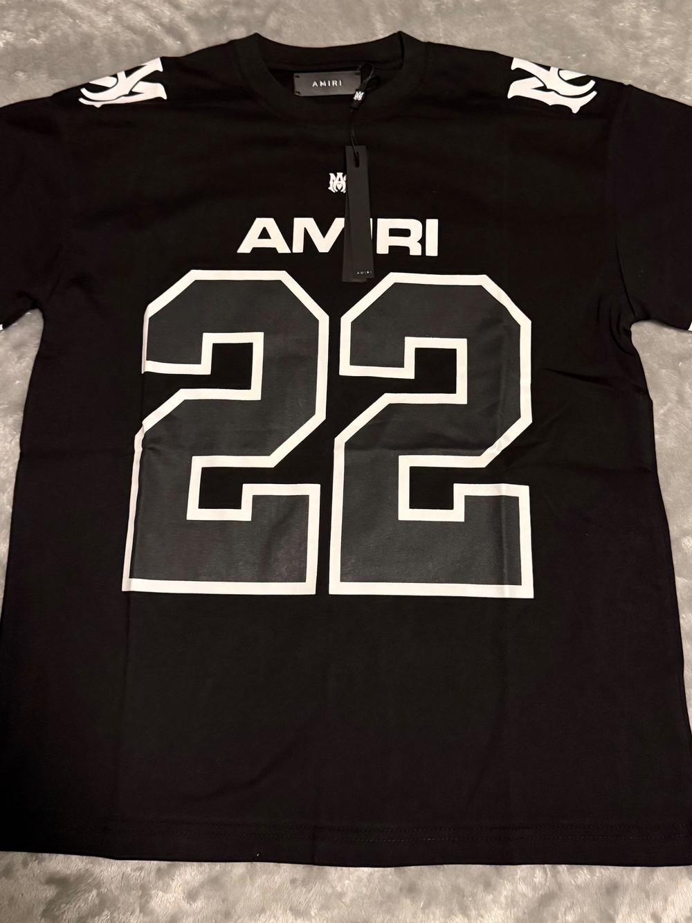 AMIRI Black Short Sleeve Tee with White '22' Graphic